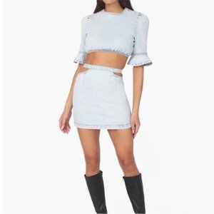 WeWoreWhat Cut Out Denim Skirt - Super Light Indigo Comfort NWT